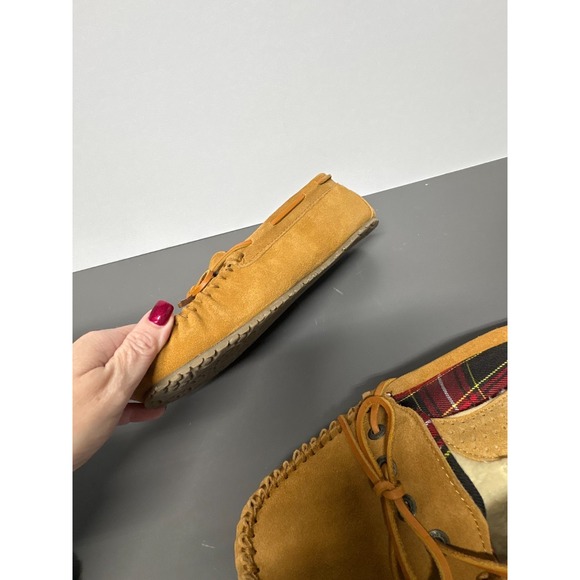 Old Friend Footwear "Kelly" Suede Leather Moccasin Slippers 11 M Faux Fur Lined - Picture 9 of 11